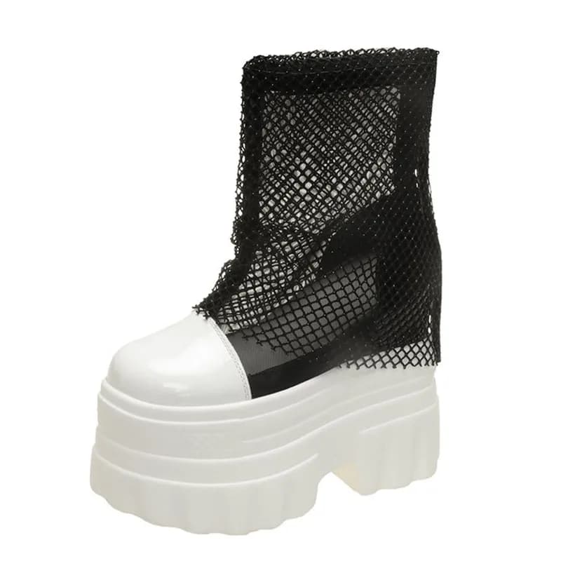 14cm 2026 Super High Women's Stud Wedges Platform Booties Round Cool Ankle Boots New Spring Summer Street Style Trending Shoes