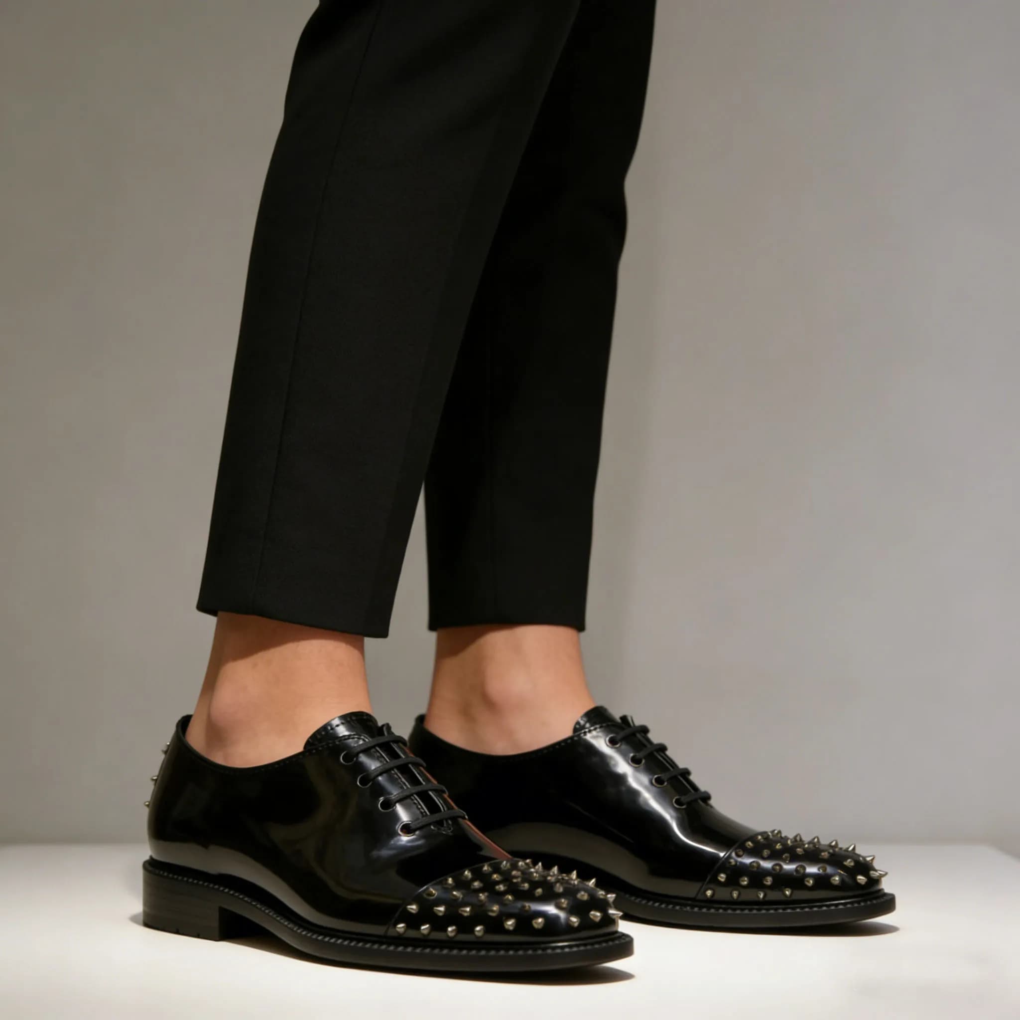 Black Rivet Metal Decorative Patent Leather Shoes Men Loafers Formal Flat Small Square Toe Summer Wedding Business Office Shoes