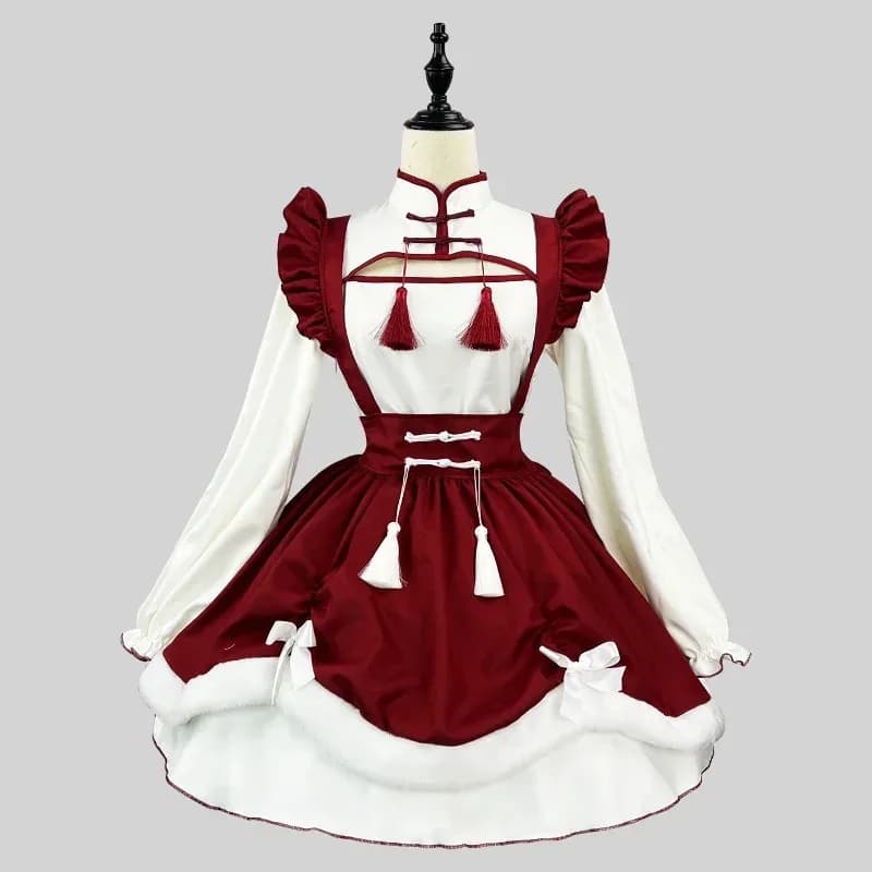 Costume da cameriera Lolita Cosplay Anime Kawaii School Girl Party Maid Gioco di ruolo Animazione Spettacolo Plus Size Grembiule a maniche lunghe Vestito da cameriera
