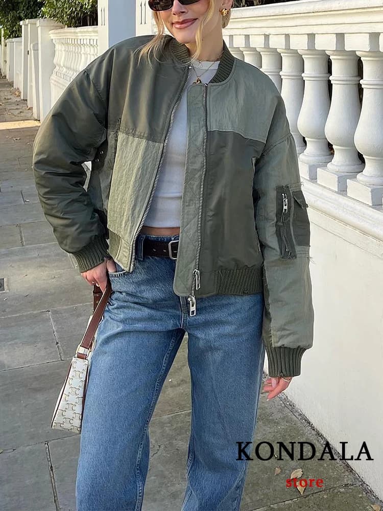 Streetwear Armygreen Bomber Giubbotti Donna Patchwork Tasche con cerniera Giacche oversize Moda 2025 Cappotti autunno inverno