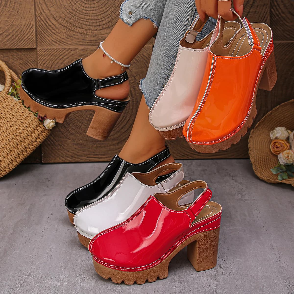 Nuovi Sandali da Donna con Tacco Alto Eleganti Scarpe a Punta Aperta con Fibbia Tacco Grosso Estivi Sandali Femminili De Mujer