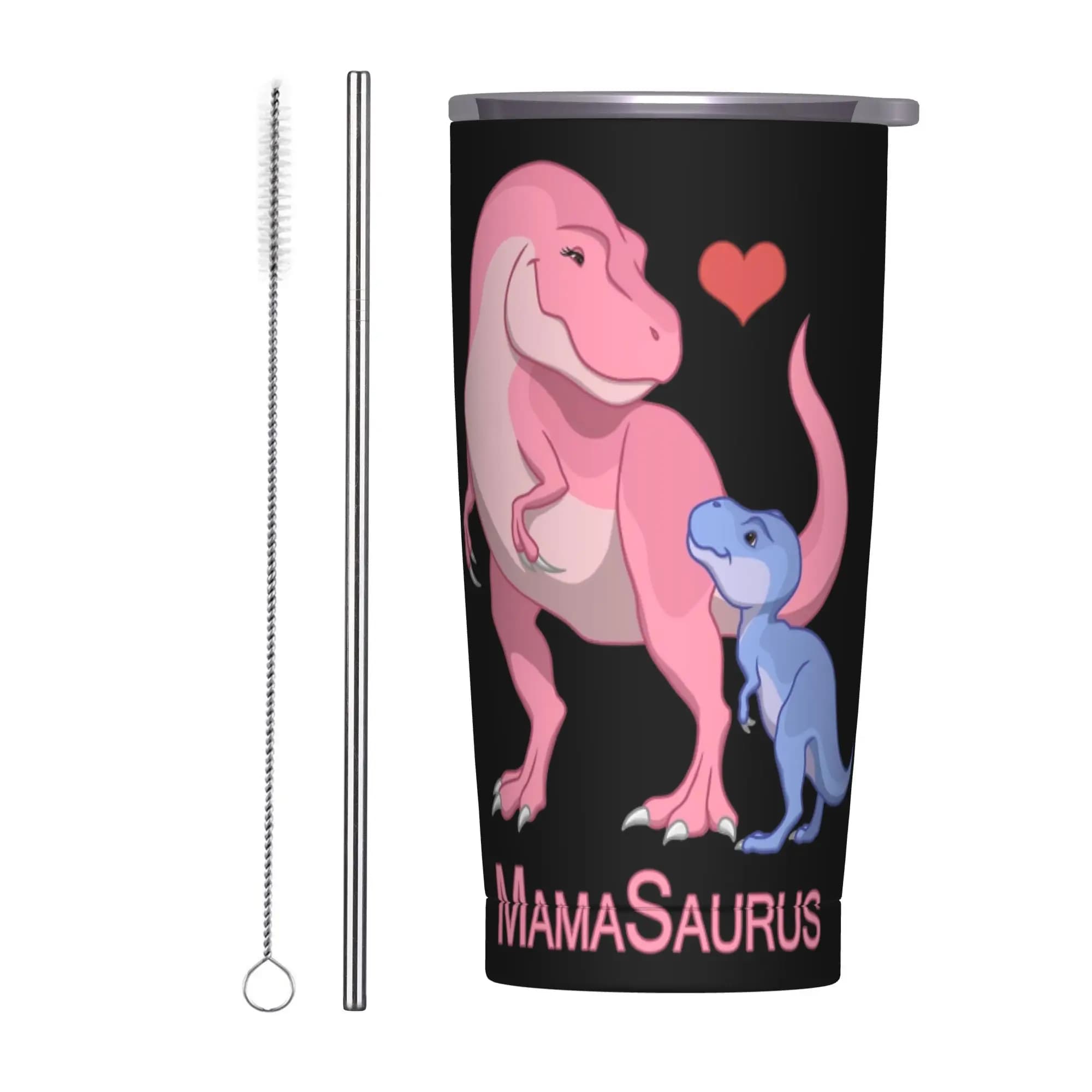 Borraccia Termica Mamasaurus con Coperchio e Cannuccia - Regalo Festa della Mamma - Tazza Sottovuoto per Ufficio, Casa, Auto - 20oz