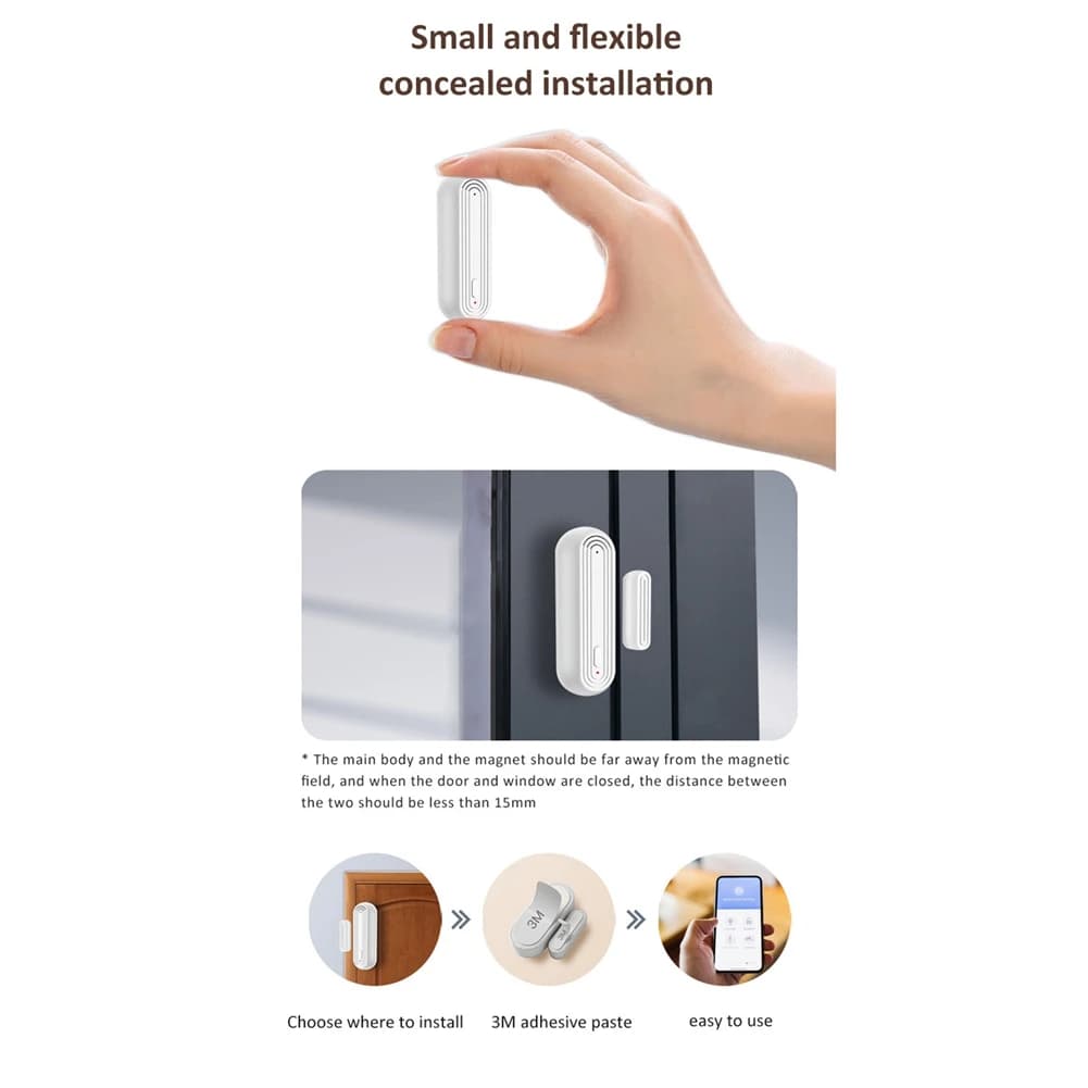 Tuya WiFi Smart Door & Window Magnetic Sensor - App Control, USB Powered Wireless Door Alarm Detector