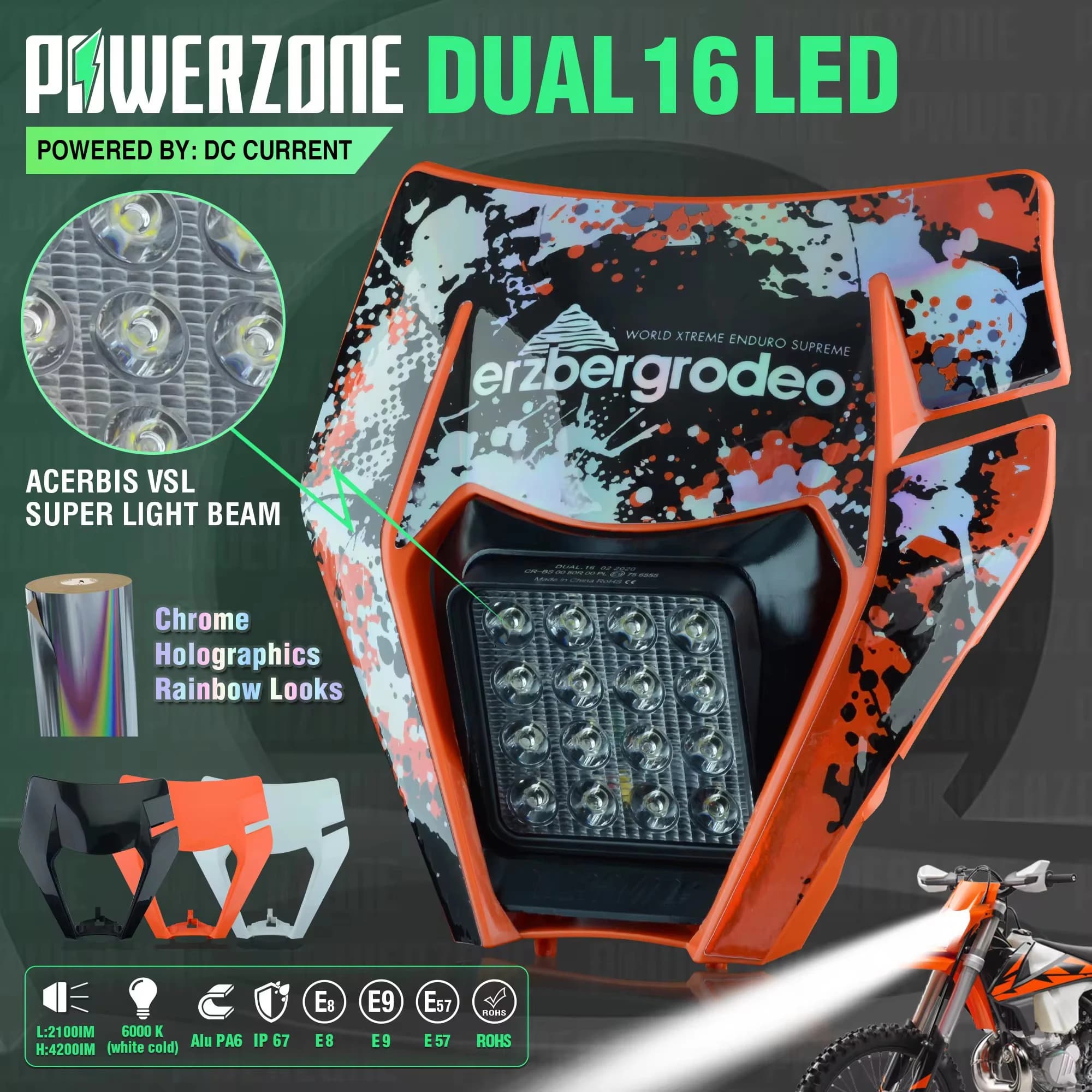 PowerZone Motorcycle Headlight Light Head Supermoto Carena For KTM EXC SXF MX Dirt Bike Enduro Light