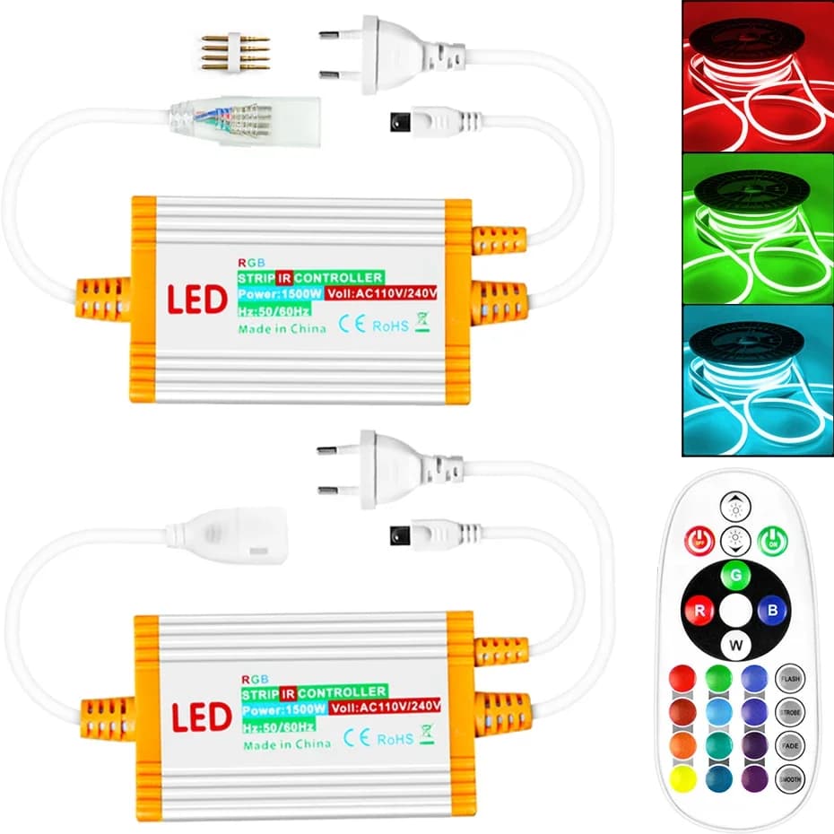 Controller 1500W Telecomando IR 220V/110V Dimmerabile IP68 Impermeabile con 24 tasti per striscia lampada al neon a LED SMD5050 2835 RGB