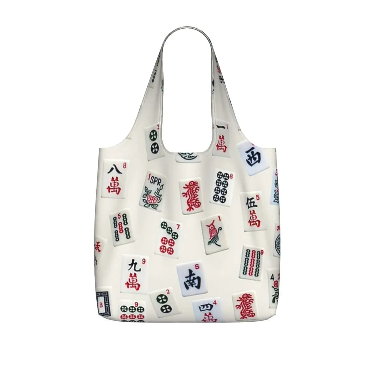 Mahjong Game Tiles Design Shopping Tote Bag Canvas Large Capacity Shoulder Bags Shopper Grocery Handbag for Women