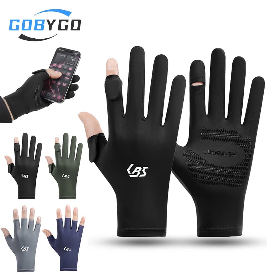 GOBYGO 1 paio di guanti estivi in seta ghiacciata, sottili e traspiranti, per ciclismo all'aperto, antiscivolo, per la pesca sportiva, guanti a mezze dita, per uomo e donna, unisex