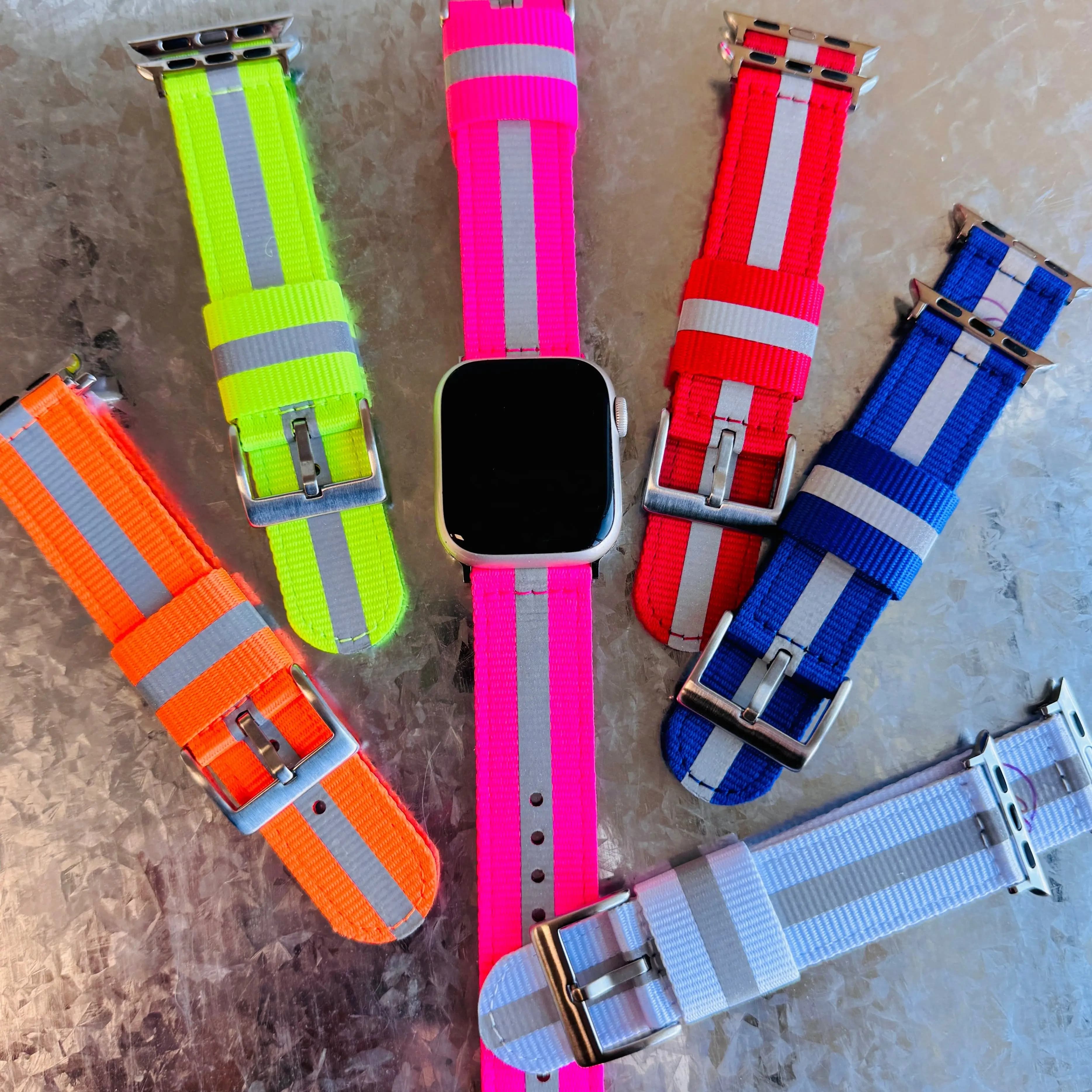 New High Quality Woven Nylon Reflective Strip For Apple Watch 9 Band Smart IWatch Series 8 7 6 5 4 3 SE Strap