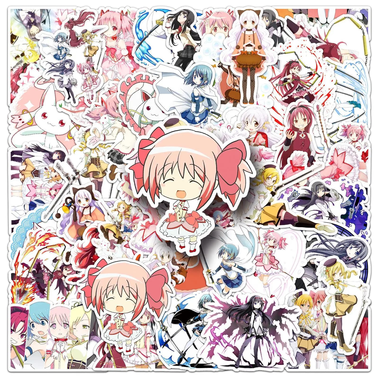 50 Pieces Adhesive Scrapers Madoka Magica Puella Magi Madoka Magica, Japanese Anime Stickers Waterproof Vinyls for Phone Cases, Laptops, Laptops