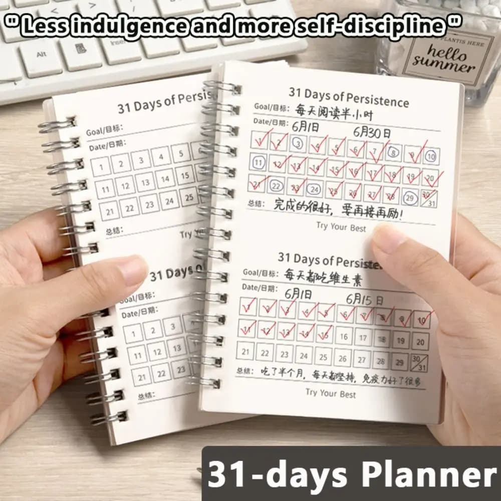 Quaderno di check-in per autodisciplina A6, programma di check-in per l'autodisciplina specifica per studenti, blocco note, pianificatore di 31 giorni, apprendimento