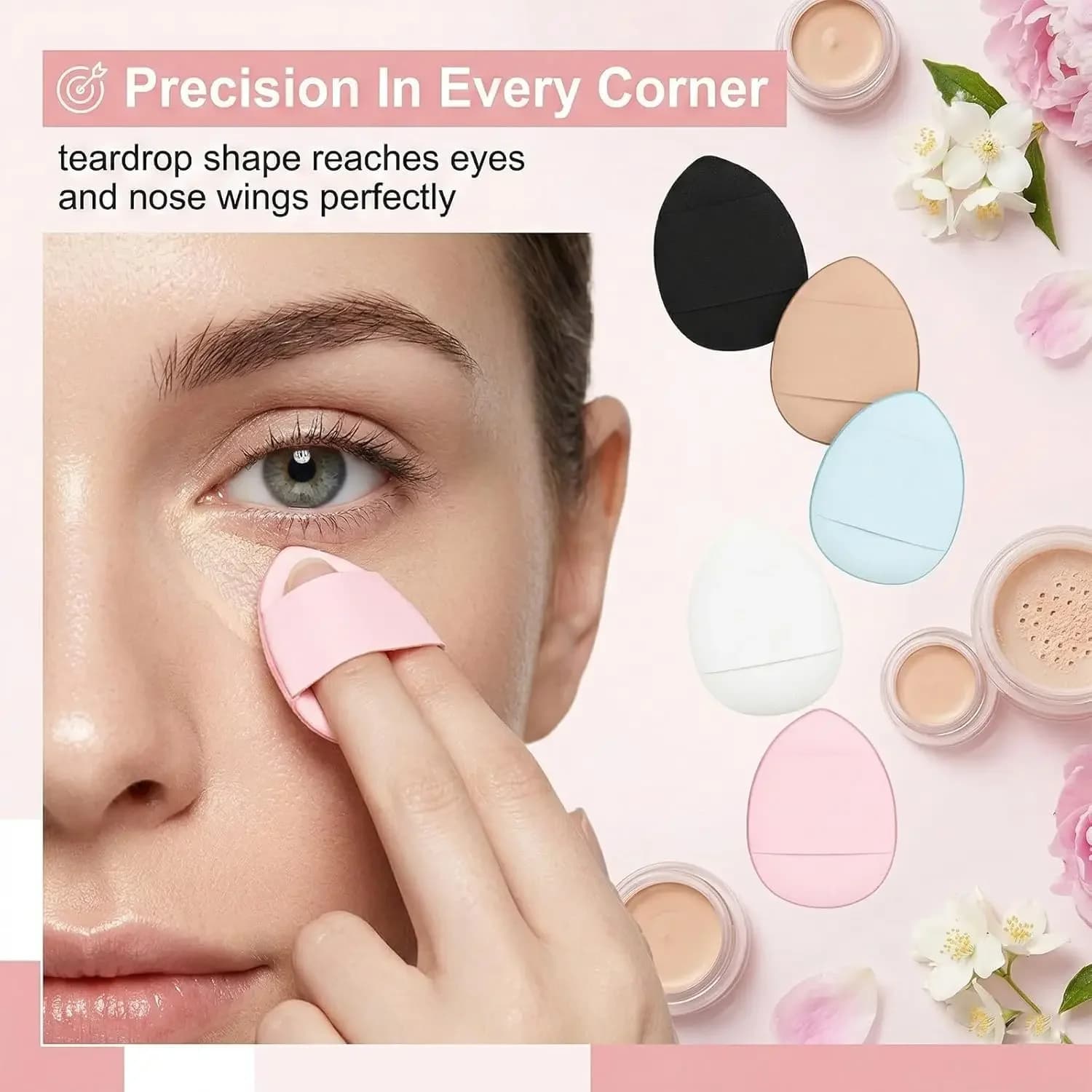10Pcs Mini Finger Powder Puffs - Hydro Velour Blenders for Compact/Loose Powder & Foundation | Latex-Free Wet/Dry All Skin