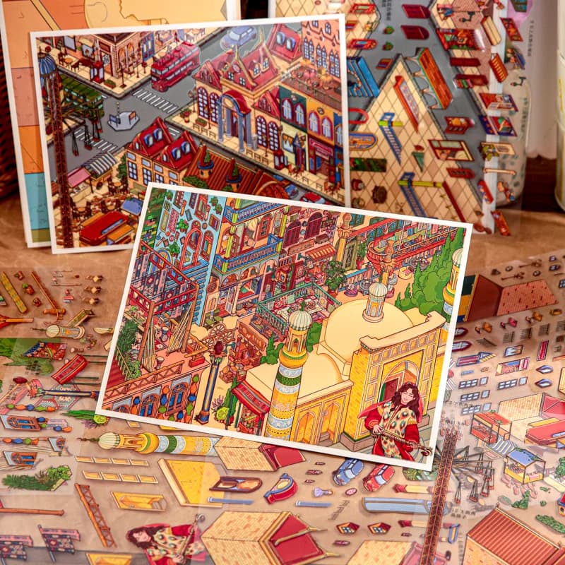 Mr. Paper City Wander Stickers 4 pezzi - Forniture per diario diorama 3D, decorazioni per collage a tema urbano, adesivi per cancelleria creativa fai da te