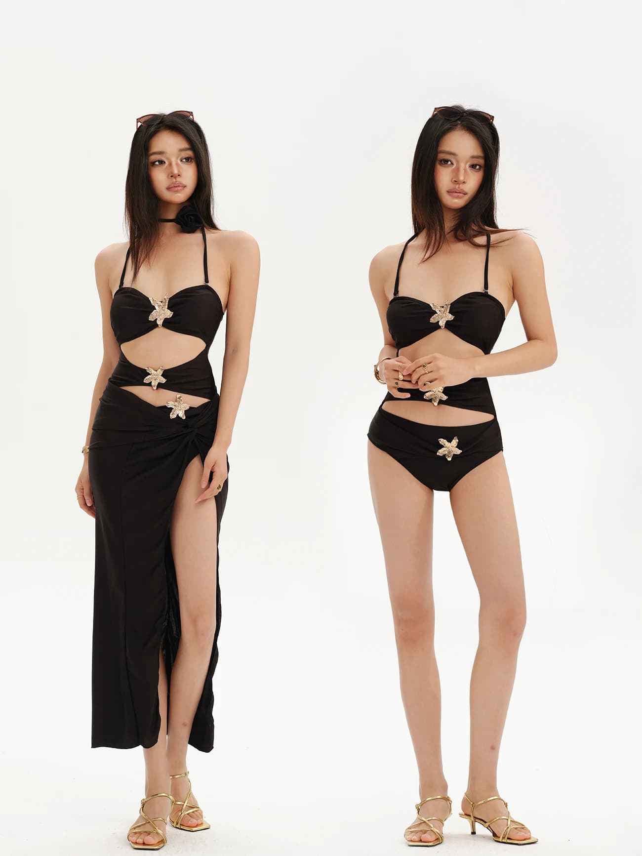 Sexy One-Piece Swimsuit Pure Desire Beach Vacation Slimming Skirt Style Hot Spring Swimwear Women's High Elasticity Nylon Lyc...