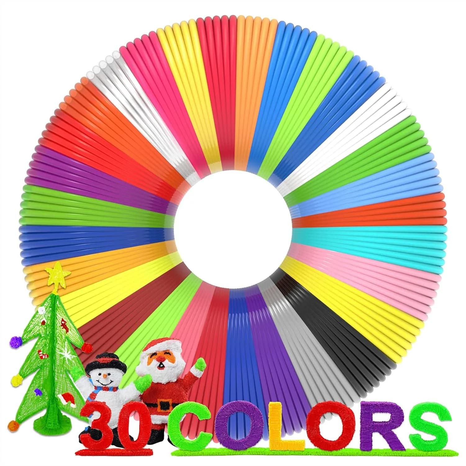 Ricariche di Filamento per Penna 3D, 30 Colori, PLA 1.75mm Non Tossico, con 250 Stencil e eBook per Stampa Fluida