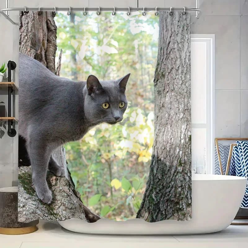 Tenda da doccia per gatti blu russi Accessori da bagno impermeabili e antimuffa Tenda da doccia creativa con motivo animale domestico Decorazioni per la casa