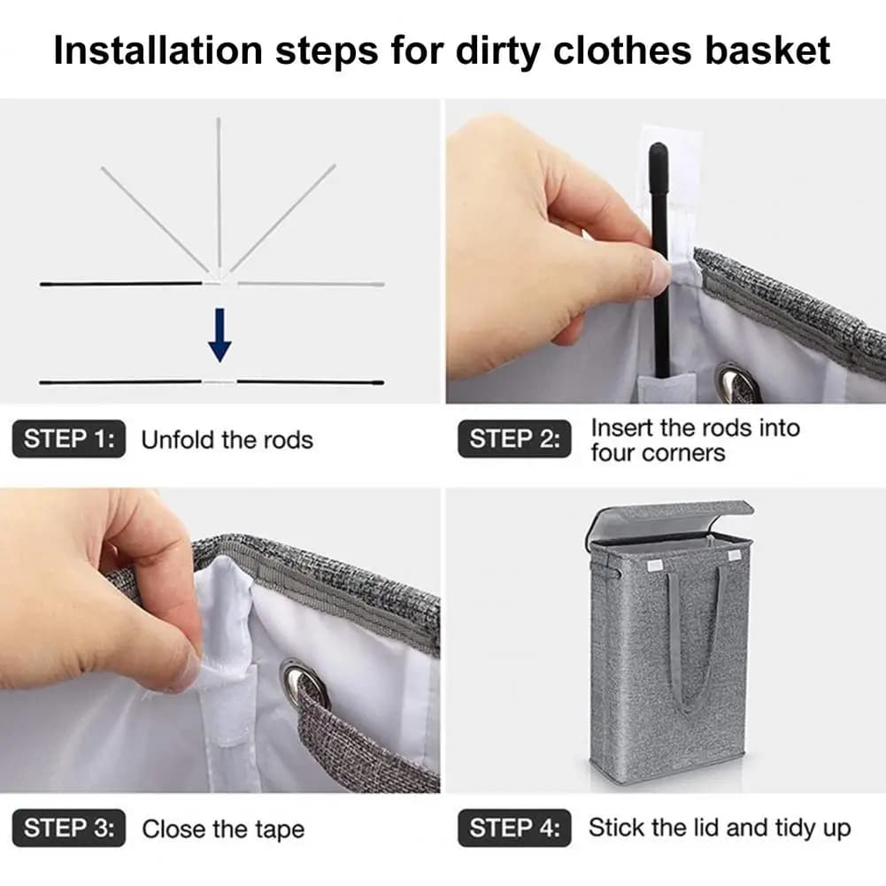 Detachable Support Rods for Laundry Basket 45l Slim Laundry Hamper with Removable Washable Bag Capacity Dirty Clothes for Home