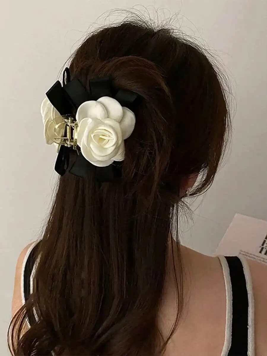 Elegante fermaglio per capelli a forma di fiore bianco per donna, accessorio di moda