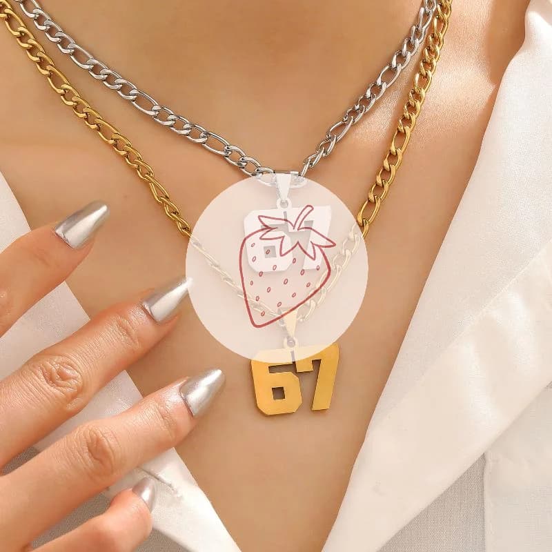[HS] Nuova Collana 67 alla Moda, Stile Punk, con Ciondolo a Lettera in Acciaio Inossidabile, per Uomo e Donna, Gioiello Regalo Sportivo