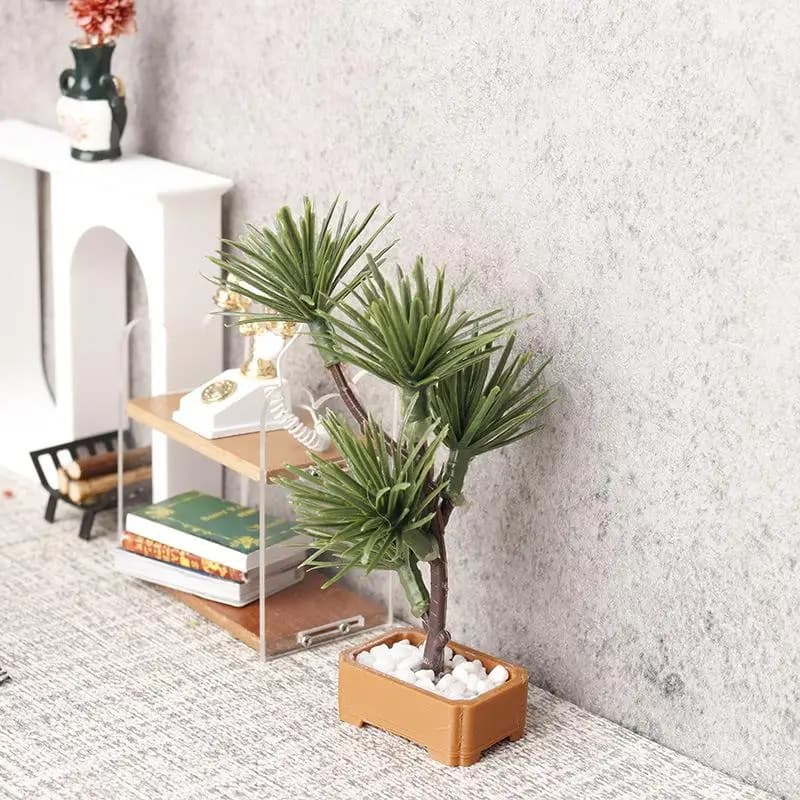 1 Pezzo Ornamento per Micro Paesaggi e Bonsai, Pino Artificiale 1/12 per Casa delle Bambole, Modello Bonsai con Piante Verdi, Decorazione Scenografica