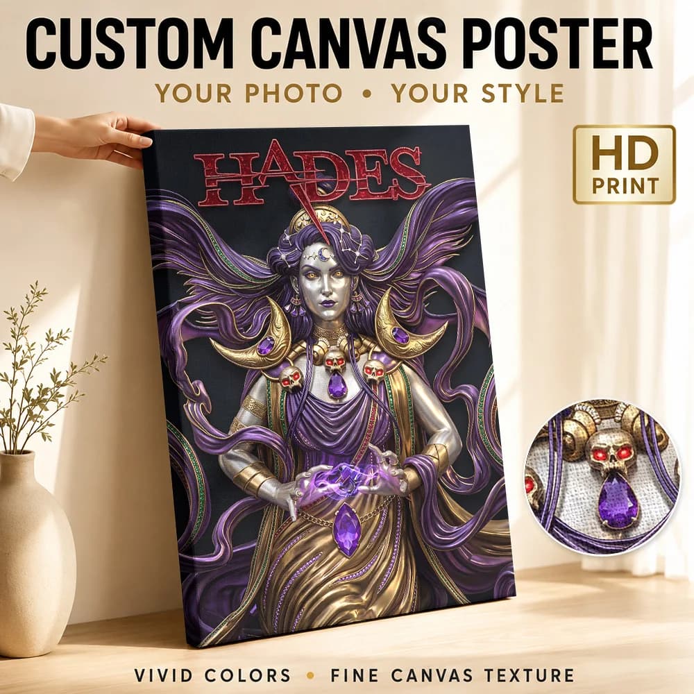 Hades Goddess Fantasy Digital Art Framed Canvas Print Poster Personalized Photo Spiritual Mythology Wall Art for Bedroom Decor