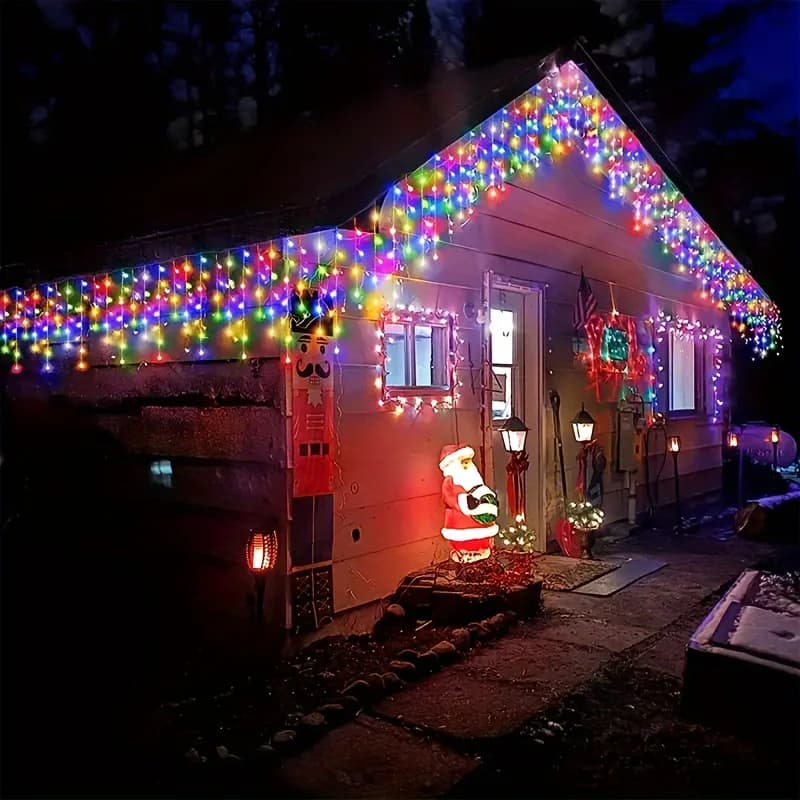 Decorazioni natalizie solari Luce per tende da fata impermeabili per esterni per grondaia di Natale Finestra Festa Cortile Giardino interno