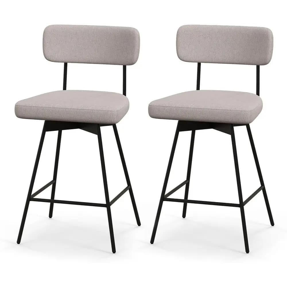 Coppia di 25 Sgabelli da Bar Girevoli Imbottiti, Altezza Bancone con Schienale, Gambe in Metallo, per Isola Cucina o Sala da Pranzo, Beige