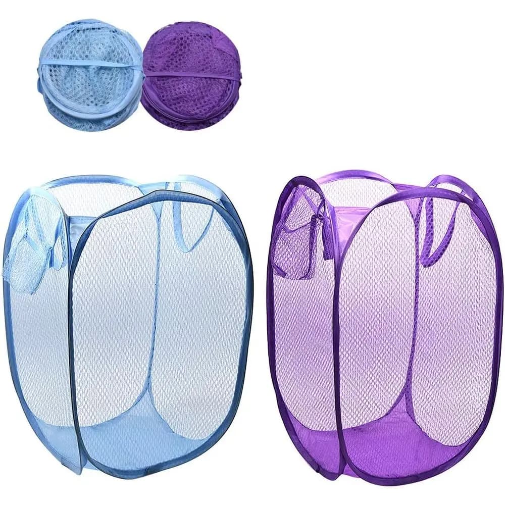 Mesh Laundry Hamper with Side Pocket Clothes Laundry Basket Storage Bag with Carry Handles or Dirty Clothes (2 Pack)