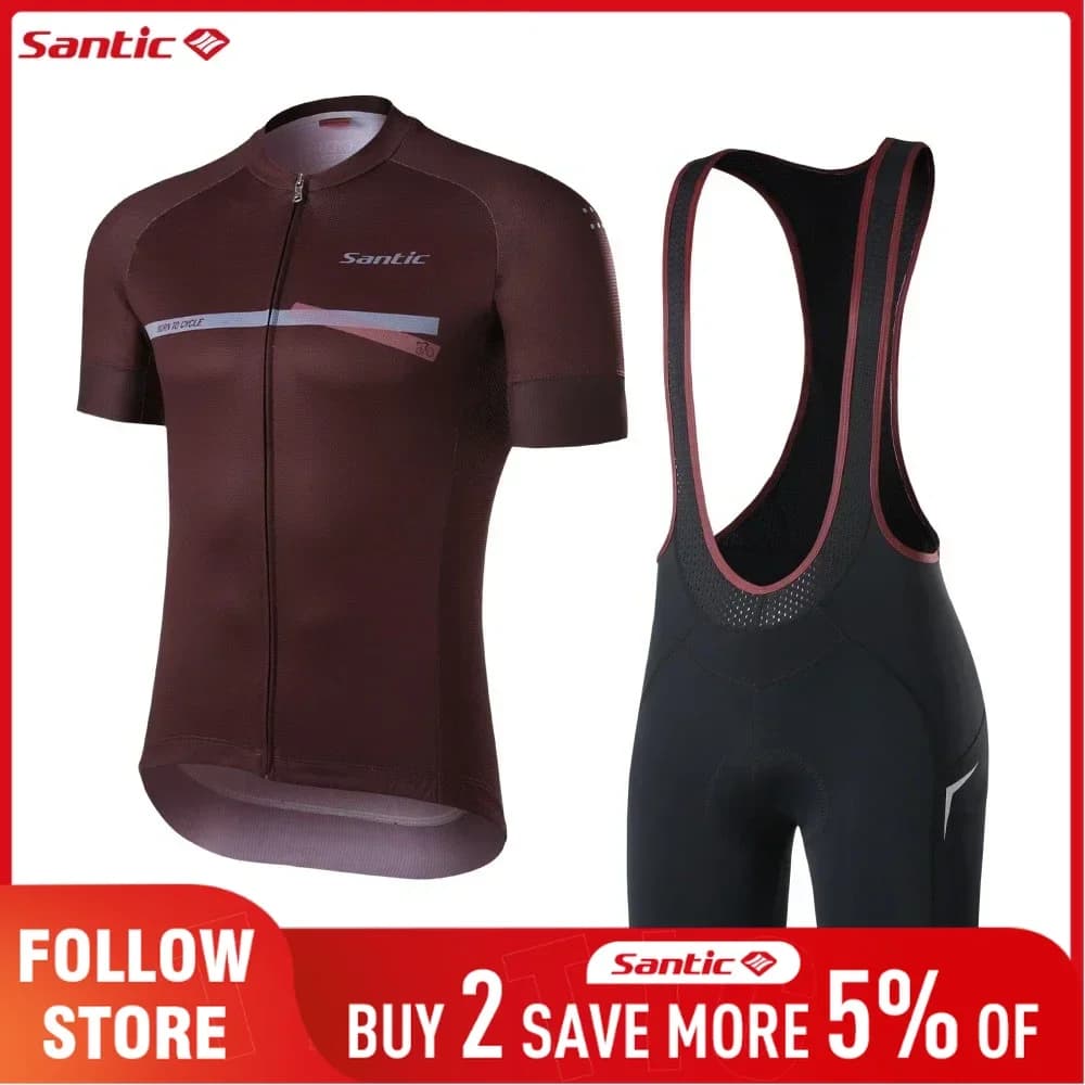 Santic Men's Cycling Set Summer Breathable Short Sleeved Cycling Clothing Tute Shorts with 4D Padded Braces Set of Quick Drying Bike Mesh