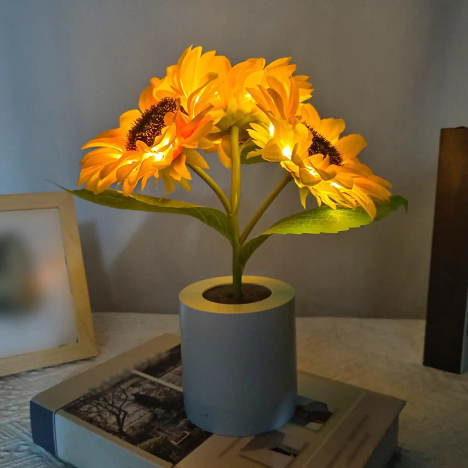 Lampada da tavolo girasole con luce notturna in vaso di girasole Comodino regolabile creativo
