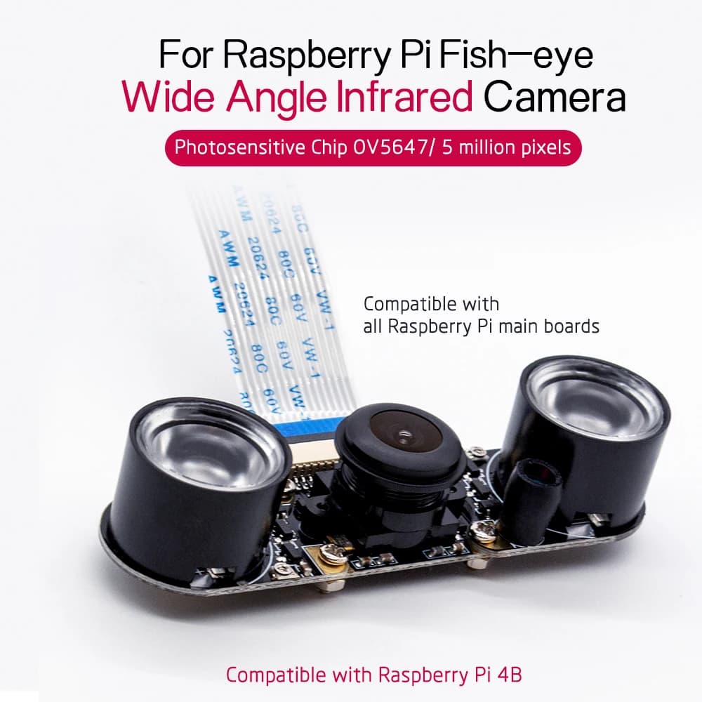 IR Camera Night Vision FISH-eye Camera for Raspberry PI 4B Wide Angle Infrared Wth Acrylic Support Heat SinkFor RPI 4B