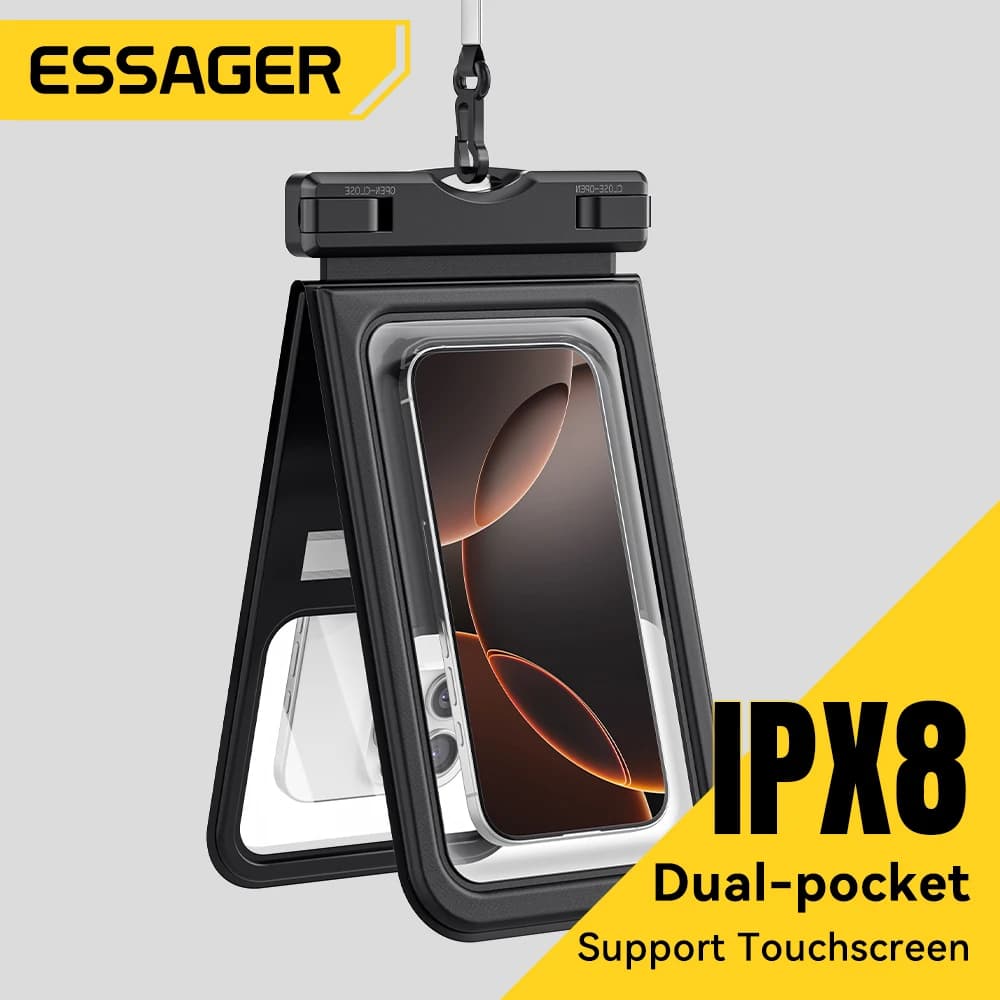 Essager Dual Pocket IPX8 Waterproof Phone Case for iPhone16 15 14 13 Dry Floating Bag for Snorkeling Beach Swim Universal Cover