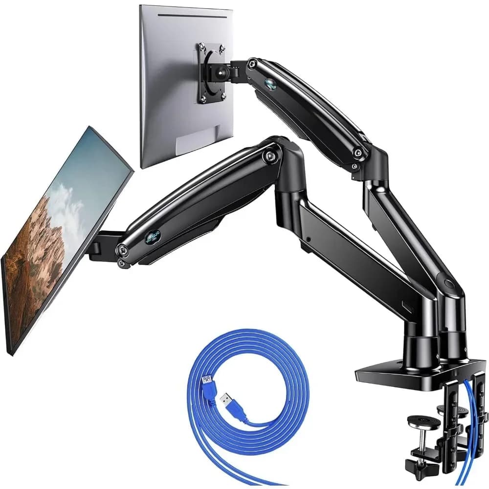 Supporto per doppio monitor da 13 a 40 pollici, supporto doppio monitor premium con USB, supporto per monitor regolabile in altezza per 2 monitor, VESA