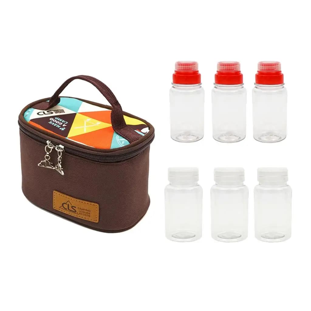Hiking BBQ Spice Jar Storage Box Set Food Grade Pepper Salt Bottle with Organizer Bag for Camping Picnic Cooking Accessories