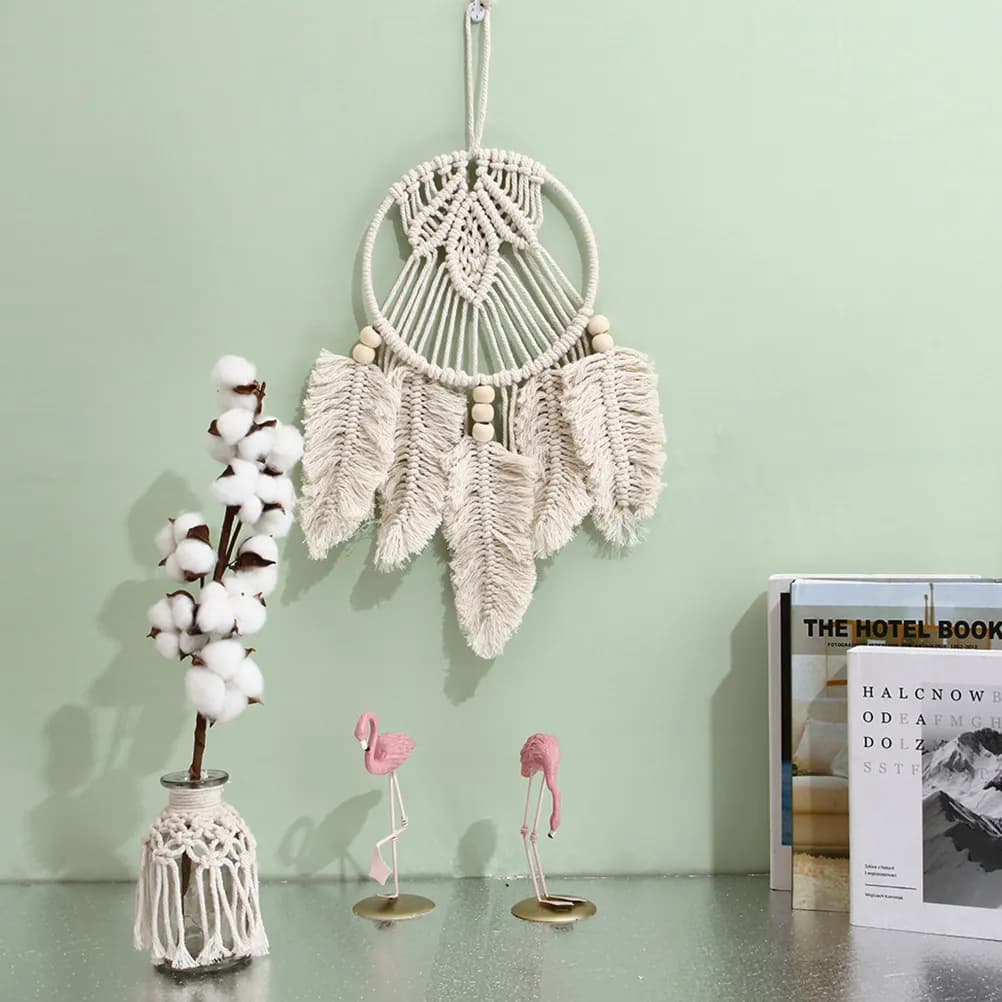 1Pcs Bamboo Circle Dream Catcher Beige Cotton Handmade Wall Hanging Decor Pendant Stylish Home Decoration Dream Catcher