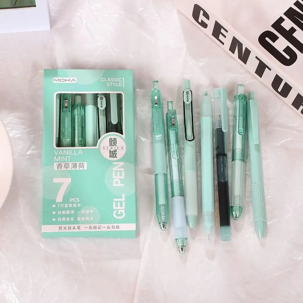 7Pcs 0.5mm Retractable Gel Pen Set Quick Dry Ink Smooth Writing Cute Stationery Gift Portable Office School Writing Supplies