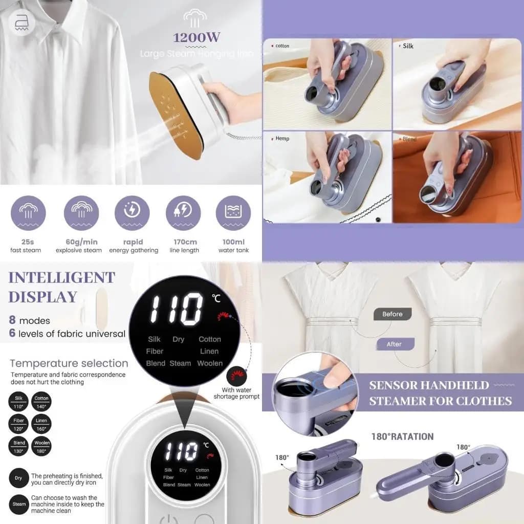 D0AB Ferro da stiro a vapore portatile da viaggio per uso domestico, ferro da stiro a vapore per indumenti, con display per 110