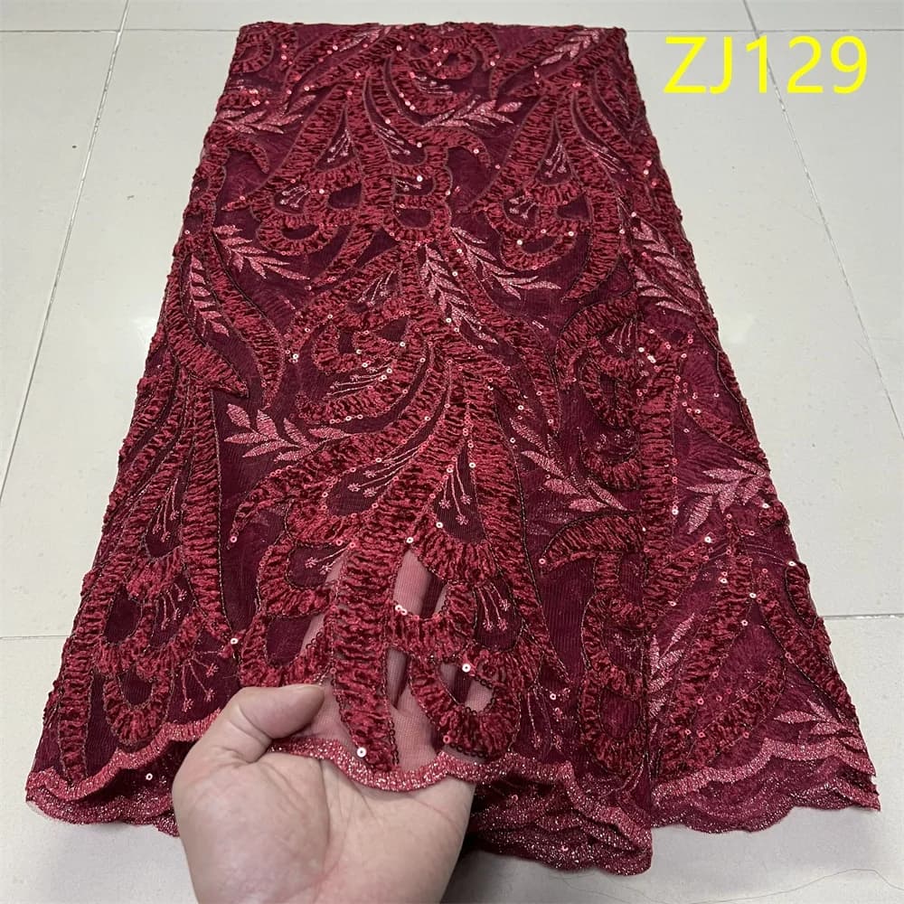 African Nigerian Latest 2025 Guipure Embroidery Sequins Tulle Lace Fabric High Quality for Sewing Dresses 5Yards ZJ094