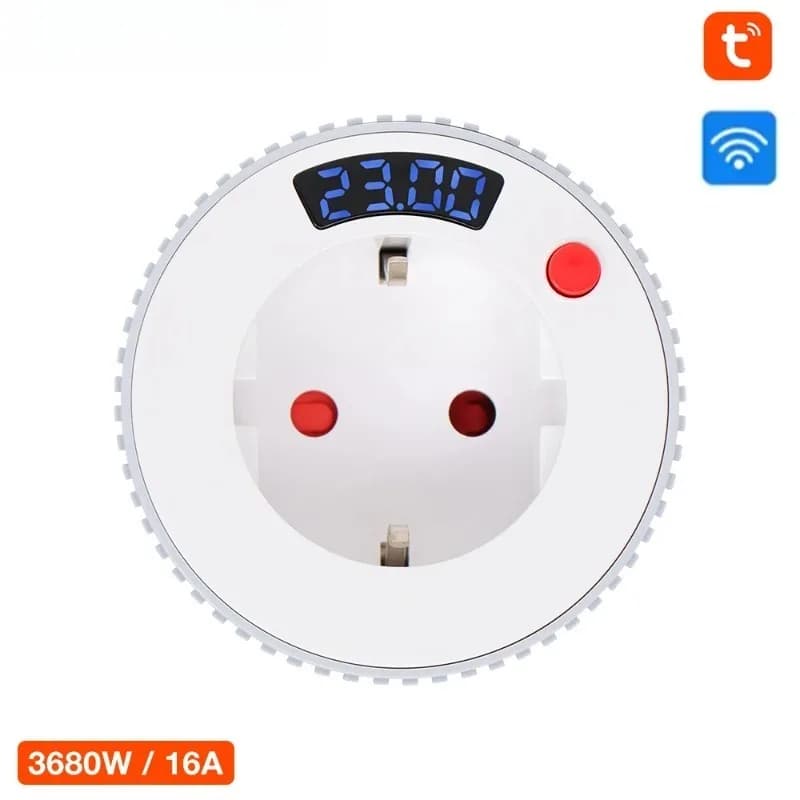 Presa Intelligente WiFi con Display Digitale, Timer Conto alla Rovescia, Interruttore di Controllo Rotativo, Temporizzazione 15min-24h, 1m-23h59min, Spina EU