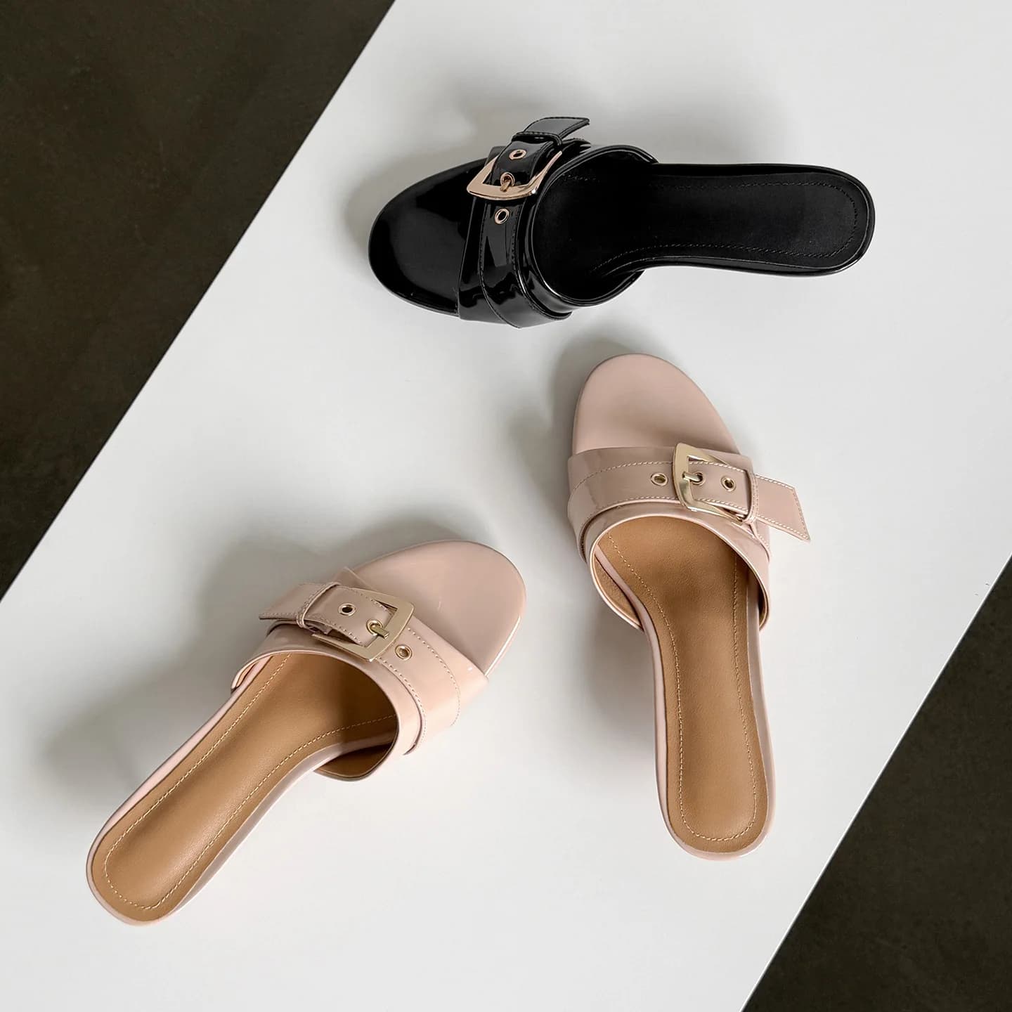 Belt Buckle Nude Color High-heeled Slippers Women Summer Round Head Exposed Toe Slim Heel Sandals Plus Size Slippers Women Shoes