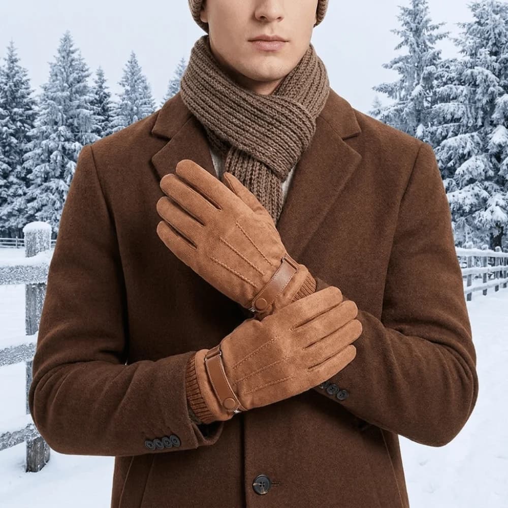 Simple Solid Color Suede Gloves Korean Style Thicken Winter Warm Gloves Full Finger Windproof Men Mittens Riding