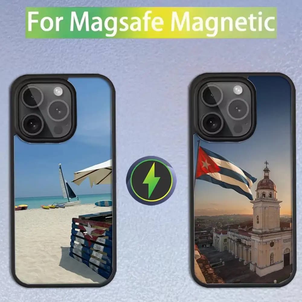 Custodia per telefono con bandiera dell'emblema nazionale di Cuba per iPhone 17, 16, 15, 14, 13, 12, 11, Pro, Max, Plus, Mini, SE4, E, magnetica per ricarica wireless MagSafe