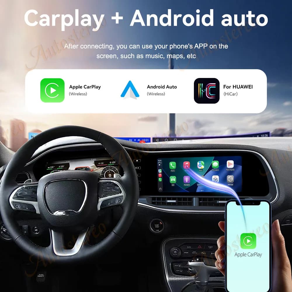 12.3 Inch Android 14 Car DVD Player with GPS CarPlay Dashboard Multimedia For Dodge Challenger SRT Hellcat 2010-2023 Head Unit