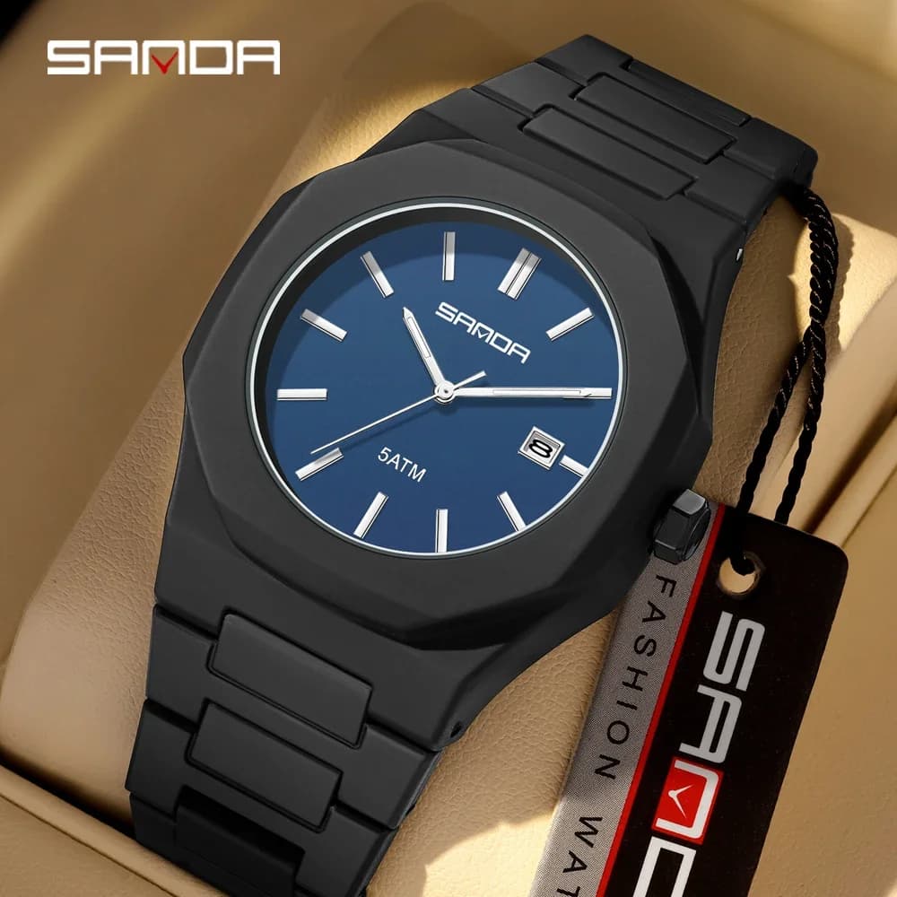 SANDA new fashionable quartz watch for men and women, simple octagonal waterproof dial 5ATM, satin matte student watch 9091