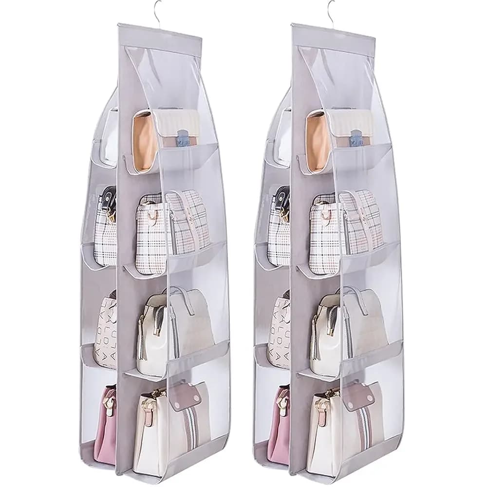2 Confezioni di Organizzatori Appendibili per Borse da Armadio, Porta Borse con 8 Tasche Trasparenti in PVC Facili da Accessare, Appendiabiti per Borse da Donna
