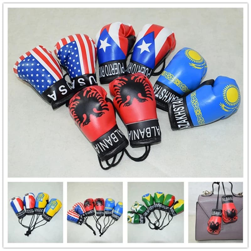 10 cm boxing glove gym competition national flag glove pendant mini boxing PU hand keychain leather decoration car hook