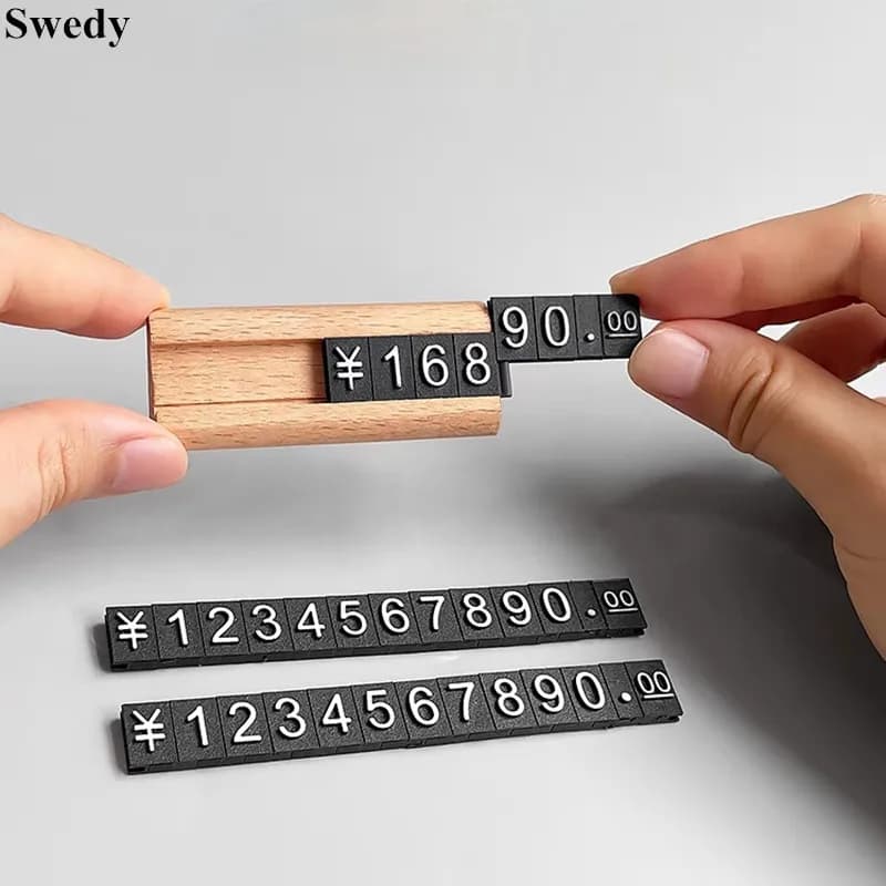 10 Set di Piccoli Espositori in Legno per Etichette Prezzi, Supporti per Segnaprezzo in Euro e Dollari, Cubi Numerici Regolabili per Gioielli e Orologi