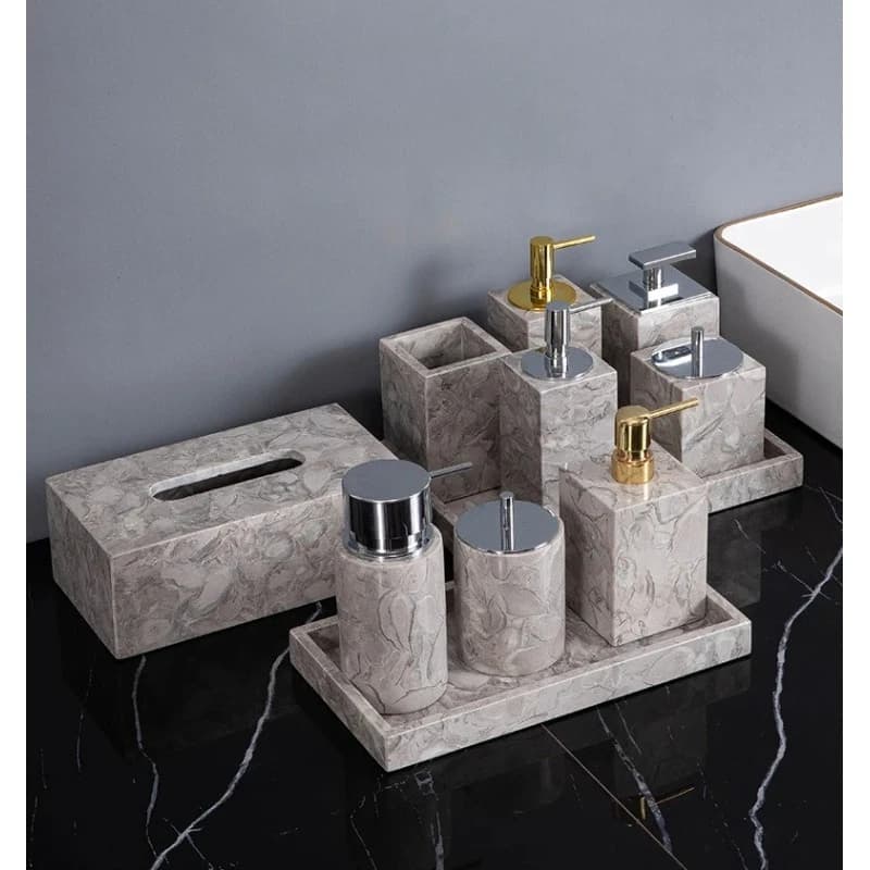 Dispenser di sapone liquido in marmo naturale Portaspazzolino Tazza Portasapone Set di accessori per il bagno Elegante