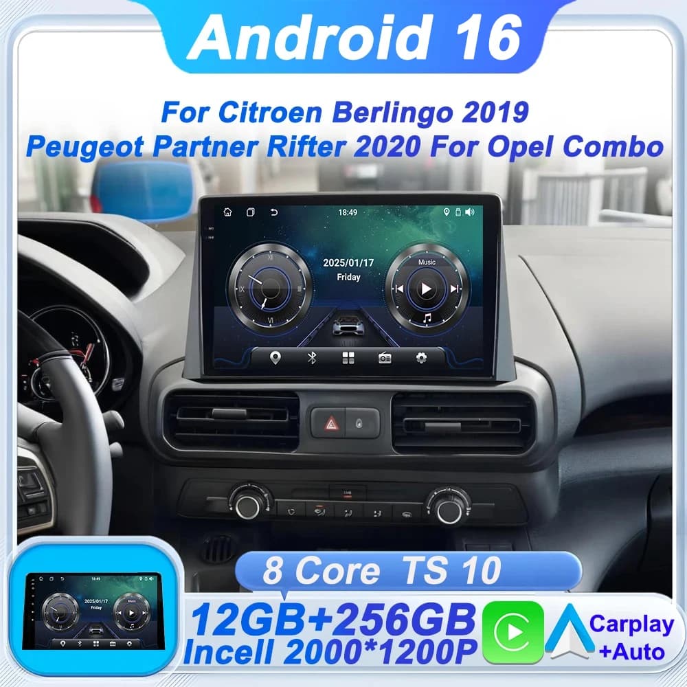 Autoradio multimedia Android Auto for Citroen Berlingo 2019 Peugeot Partner Rifter 2020 for Opel Combo with CarPlay