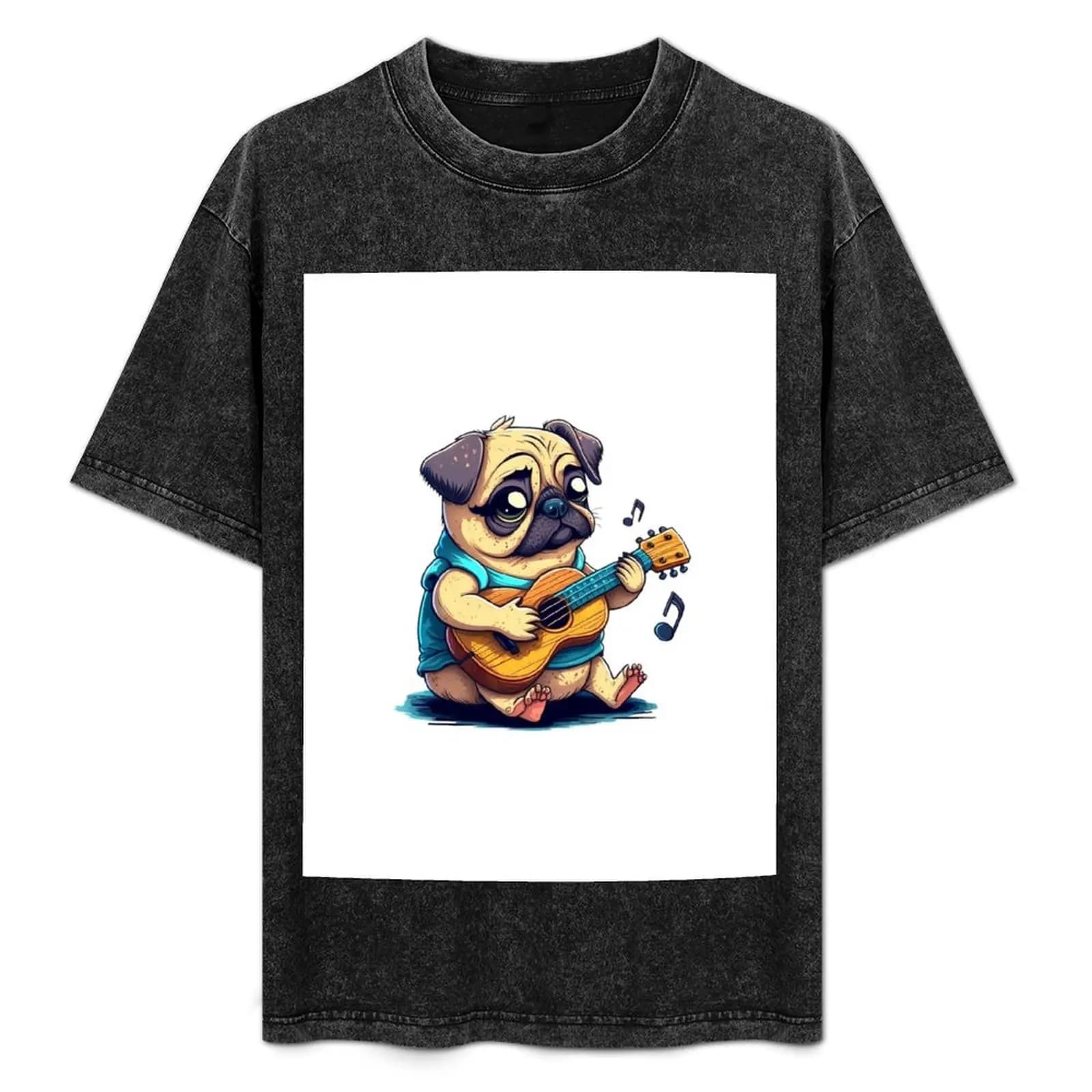 T-shirt con simpatico cane Pug dei cartoni animati che suona il ukulele, maglietta sportiva a maniche corte Dry Fit