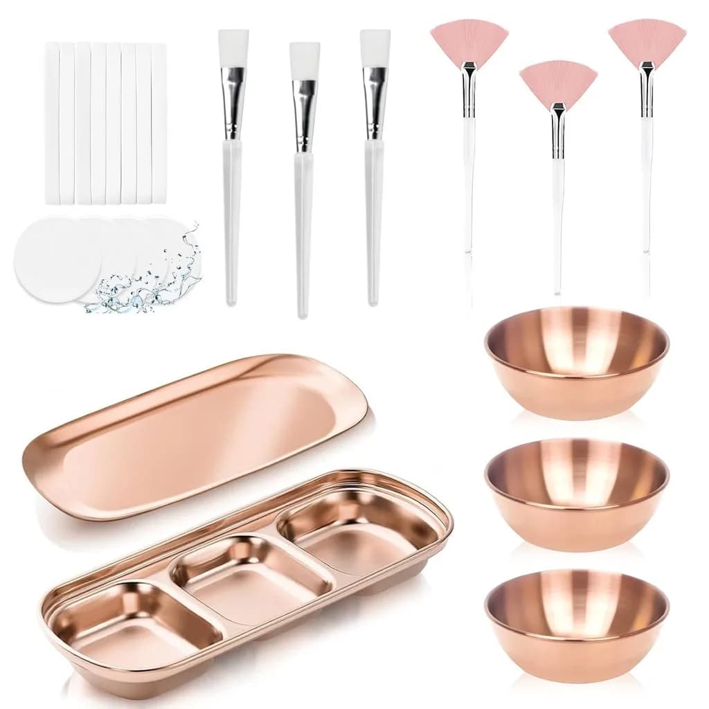 23Pcs Stainless Steel Gold Facial Mask Mixing Tool Set DIY Skincare Brushes with Compressed Sponges Mask Mixing Storage Trays